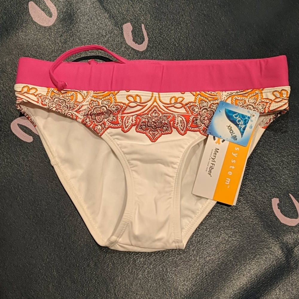 NWT Sporty Athleta white bikini bottom w/hot pink